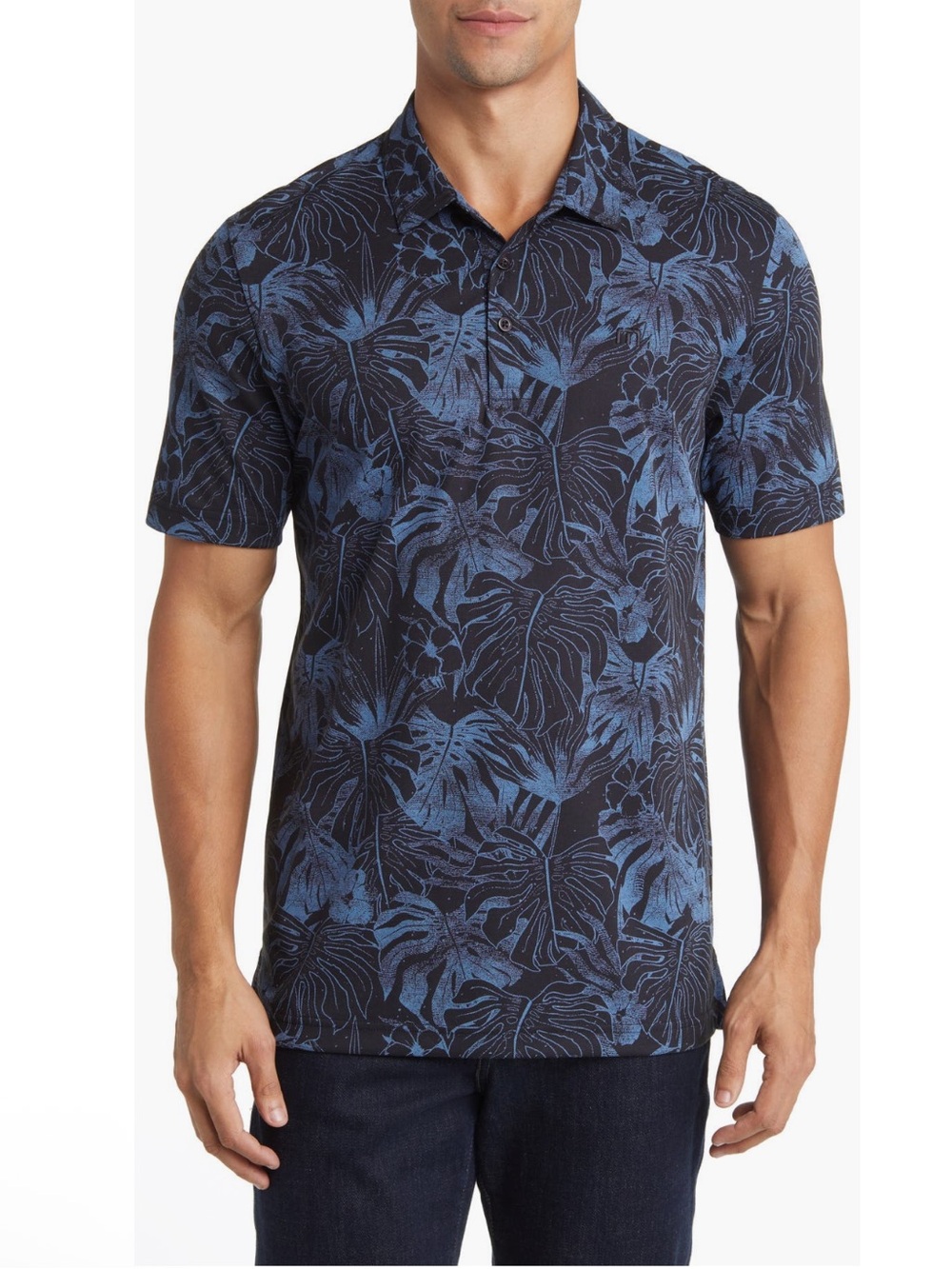 Travis Mathew Men’s Mainlanders Floral Pique Polo Black Blue size Large NEW